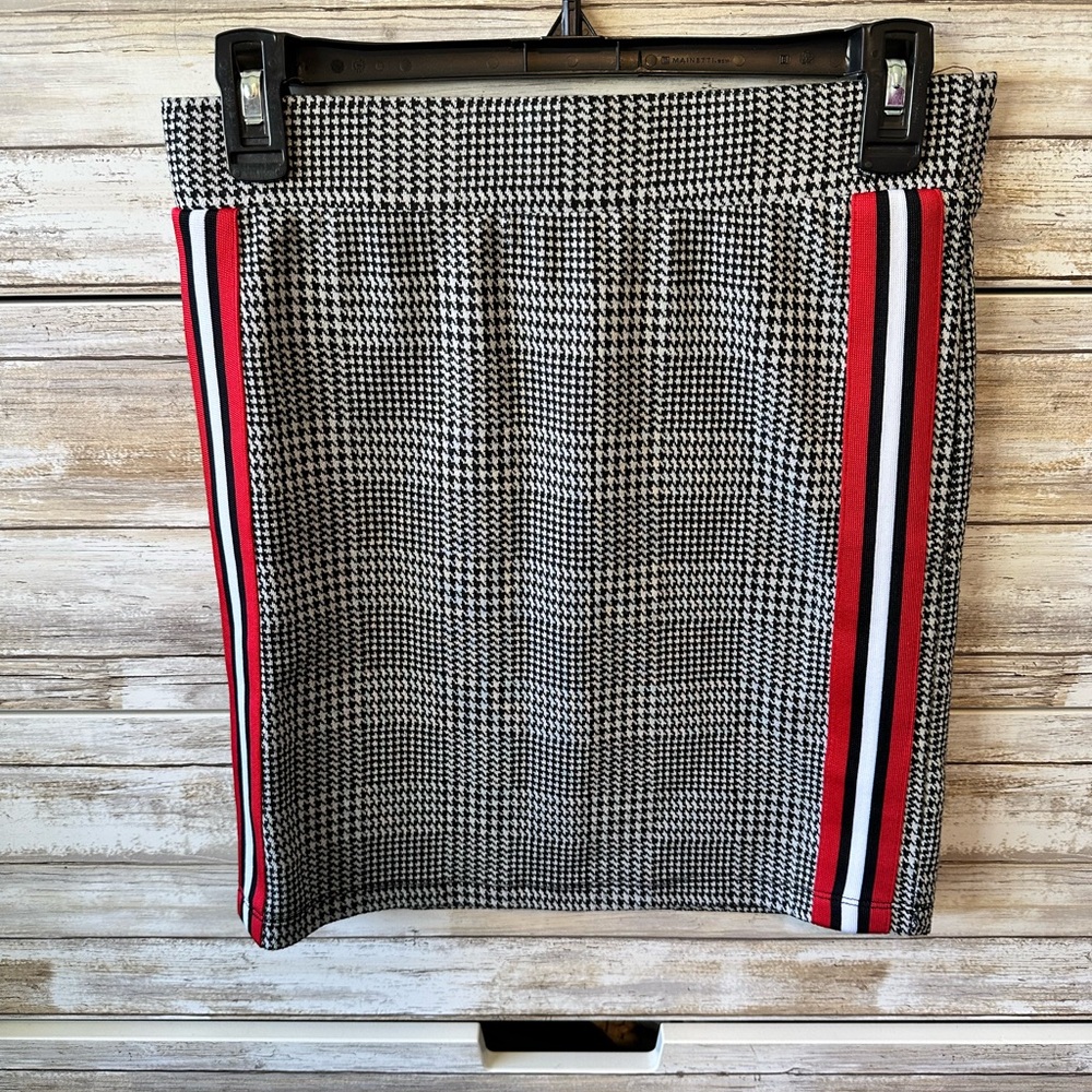 🖤 Ultra Flirt Houndstooth Plaid Pencil Skirt Stripe Trim M